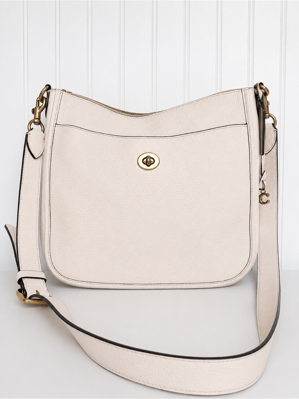 Coach Chaise Chalk Pebbled Leather Turnlock Crossbody Bag C8483